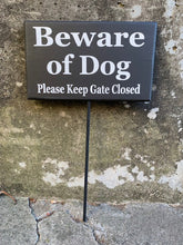 Load image into Gallery viewer, Dog sign beware of dog plaque a stake.  Decorative yard signage for homes or business