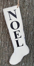 Load image into Gallery viewer, Noel Christmas Stocking in rustic distressed style.  Decorative holiday decor signs for homes or businesses.