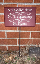 Load image into Gallery viewer, Sign No Soliciting No Trespassing No Flyers Yard Stake Sign for Homes or Businesses - Heartfelt Giver