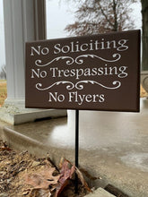 Load image into Gallery viewer, Sign No Soliciting No Trespassing No Flyers Yard Stake Sign for Homes or Businesses - Heartfelt Giver