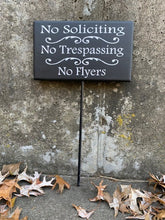 Load image into Gallery viewer, Sign No Soliciting No Trespassing No Flyers Yard Stake Sign for Homes or Businesses - Heartfelt Giver
