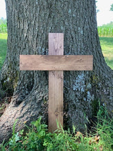 Load image into Gallery viewer, Wooden Cross that has been handcrafted using a solid pine board and exterior grade stain, making this cross perfect for your indoor or outdoor decor.