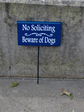 Load image into Gallery viewer, No Soliciting Beware of Dogs Wood Vinyl Stake Sign Navy Blue Outdoor Sign Pet Supplies Dog Signs Dog Lover Gift Custom Signs For Home Yard - Heartfelt Giver