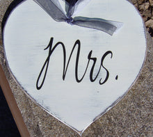 Load image into Gallery viewer, Wedding Mr. Mrs. Hearts Farmhouse Distressed Wood Signs Vinyl Bride Goom Wedding Gift Wedding Shower Giftware Chair Hanger Wedding Decor - Heartfelt Giver