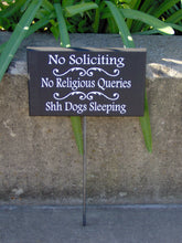 Load image into Gallery viewer, No Soliciting No Religious Queries Shh Dogs Sleeping Wood Vinyl Sign Stake Wooden Yard Sign Pet Supplies Outdoor Garden Sign Porch Sign Dog - Heartfelt Giver