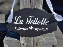 Load image into Gallery viewer, La Toilette Sign Fleur De Lis Wood Vinyl Sign Dressing Table French Bathroom Sign Restroom Powder Room Home Decor Door Hanger Sign Paris - Heartfelt Giver