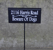 Load image into Gallery viewer, House Number Plaque House Number Sign Street Sign Address Sign Personalize Beware Dogs Yard  Stake Wood Vinyl Sign Street Sign Dog Lover Art - Heartfelt Giver