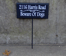 Load image into Gallery viewer, House Number Plaque House Number Sign Street Sign Address Sign Personalize Beware Dogs Yard  Stake Wood Vinyl Sign Street Sign Dog Lover Art - Heartfelt Giver