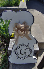 Load image into Gallery viewer, Bunny Rabbit Easter Farmhouse Distressed Initial Monogram In Vine Wreath Wood Vinyl Sign Door Hanger - Heartfelt Giver