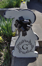 Load image into Gallery viewer, Bunny Rabbit Easter Farmhouse Distressed Initial Monogram In Vine Wreath Wood Vinyl Sign Door Hanger - Heartfelt Giver