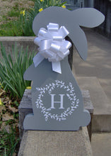 Load image into Gallery viewer, Bunny Rabbit Easter Farmhouse Country Initial Monogram Vine Wreath Wood Vinyl Sign Door Hanger Spring Wreath Decor Wooden Cut Out Sign Gray - Heartfelt Giver