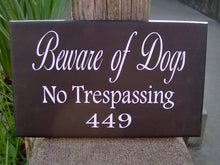 Load image into Gallery viewer, Beware Of Dogs No Trespassing House Number Vinyl Wood Sign Address Sign Porch Sign Yard Outdoor  Garden Sign Private Residence Property Door - Heartfelt Giver