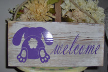 Load image into Gallery viewer, Welcome Bunny Butt Wood Vinyl Spring Sign Decor - Heartfelt Giver