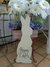 Load image into Gallery viewer, Bunny Rabbit Happy Easter Distressed Rustic Farmhouse Wood Vinyl Sign Spring Wall Hanging Door Wooden Cutout Outdoor Front Door Decor Plaque - Heartfelt Giver