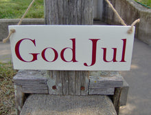 Load image into Gallery viewer, God Jul Swedish Merry Christmas Sign Wood Vinyl Sign Family Holiday Signs For Wreaths Front Porch Door Decor Farmhouse White Signs Wall Art - Heartfelt Giver