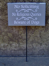 Load image into Gallery viewer, No Soliciting No Religious Queries Beware of Dog Wood Vinyl Stake Sign Yard Sign Stake Property Sign Outdoor Sign Pet Supplies Dog Decor Art - Heartfelt Giver