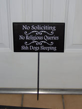 Load image into Gallery viewer, No Soliciting No Religious Queries Shh Dogs Sleeping Wood Vinyl Sign Stake Brown Front Yard Outdoor Do Not Disturb Sign Home Office Decor - Heartfelt Giver