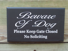 Load image into Gallery viewer, Beware Of Dog Please Keep Gate Closed No Soliciting Wood Sign Vinyl Lettering  Fence Hanger Security Pet Lover Supplies Gift Yard Sign Decor - Heartfelt Giver