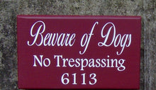 Load image into Gallery viewer, Beware Of Dogs No Trespassing House Number Vinyl Wood Sign Address Sign Porch Sign Yard Outdoor  Garden Sign Private Residence Property Red - Heartfelt Giver
