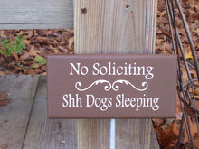 Load image into Gallery viewer, No Soliciting Sign Dogs Sleeping for Home Outdoor Yard Decor Display on Stake near Sidewalk Entry Wood Signs
