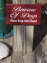 Load image into Gallery viewer, Beware of Dogs Please Keep Gate Closed Wood Vinyl Yard Stake Sign Home Decor Outdoor Sign Yard Sign Porch Sign Farmhouse Country Red Signs - Heartfelt Giver