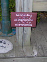 Load image into Gallery viewer, No Soliciting No Religious Queries Shh Dogs Sleeping Wood Vinyl Yard Stake Sign Country Farmhouse Red Outdoor House Sign Pet Supplies - Heartfelt Giver
