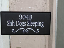 Load image into Gallery viewer, House Number Shh Dogs Sleeping Wood Vinyl Sign Custom Personalized Door Hanger Wall Sign Porch Sign House Number Sign Apartment Number Sign - Heartfelt Giver
