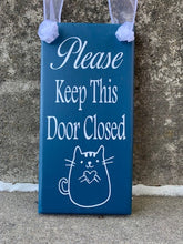 Load image into Gallery viewer, Cat Please Keep Door Closed Interior or Exterior Wood Door Sign in Navy Blue - Heartfelt Giver