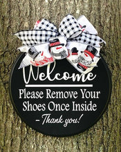 Load image into Gallery viewer, Front Door Decor Wood Wreath Welcome Sign Round Please Remove Your Shoes Decor - Heartfelt Giver