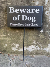 Load image into Gallery viewer, Dog sign beware of dog plaque a stake.  Decorative yard signage for homes or business 