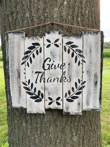 Give Thanks Sign for Fall Rustic Farmhouse Decorations Wood Home Decor - Heartfelt Giver