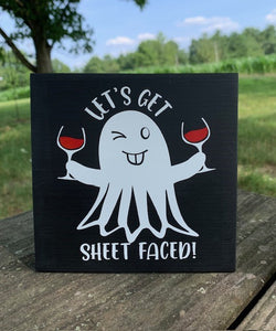 Let's Get Sheet Face Wine Lover Gift Table Sitter fun Halloween Decoration for Fall Seasonal Decor 