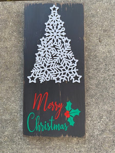 Merry Christmas sign with alot of holiday cheer.  Decorative sign home accent piece of wall, wreath or centerpiece.