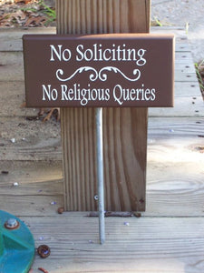 No Soliciting Sign with a Stake No Religious Queries Sign for Yard - Heartfelt Giver