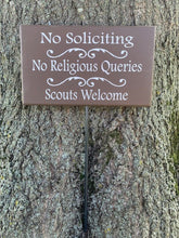 Load image into Gallery viewer, Yard Sign on a Stake No Soliciting No Religious Queries Scouts Welcome by Heartfelt Giver - Heartfelt Giver