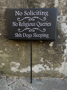 No Soliciting Sign No Religious Queries Dog Sleep Signage on a Stake for Yard - Heartfelt Giver