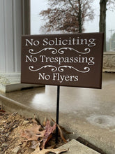 Load image into Gallery viewer, Sign No Soliciting No Trespassing No Flyers Yard Stake Sign for Homes or Businesses - Heartfelt Giver