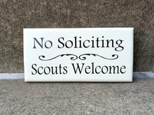 Load image into Gallery viewer, Wood Sign No Soliciting Scouts Welcome Decorative for Home or Business - Heartfelt Giver