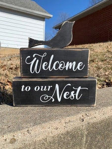 Bird Home Decor Welcome To Our Nest Bird Wood Stacking Block Stacked Signs - Heartfelt Giver