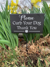 Load image into Gallery viewer, Curb Your Dog Thank You Wood Vinyl Front Lawn Stake Sign - Heartfelt Giver