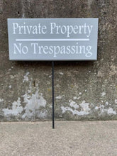 Load image into Gallery viewer, private property no trespassing yard sign with a stake