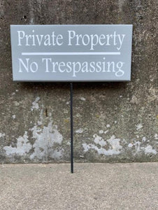 private property no trespassing yard sign with a stake