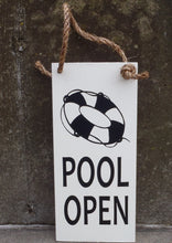 Load image into Gallery viewer, Pool Open Closed Wood Vinyl Signs Double Sided Backyard Summer Gate Sign - Heartfelt Giver