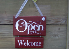 Load image into Gallery viewer, Open Closed two tier sign for business in red