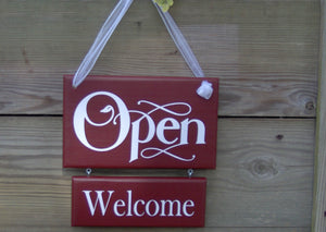 Open Closed two tier sign for business in red
