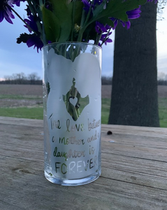 Etched Glass Vase for Flowers Sandblast Handmade - Heartfelt Giver