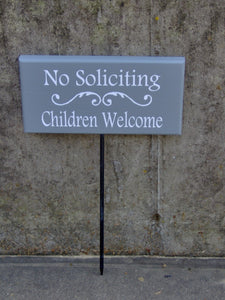 No Soliciting Children Welcome Wood Vinyl Garden Stake Yard Signs - Heartfelt Giver