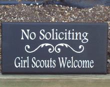 Load image into Gallery viewer, No Soliciting Girl Scouts Welcome Wooden Door Hanger Sign - Heartfelt Giver
