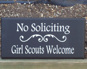 No Soliciting Girl Scouts Welcome Wooden Door Hanger Sign - Heartfelt Giver