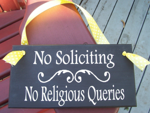 Home Signs No Soliciting Sign No Religious Queries Wood Plaque For Front Door or Wall - Heartfelt Giver